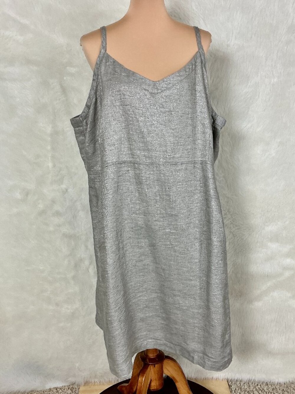 Eileen Fisher Metallic Smoke Silver Gray Shaped Cami Twinkle Slip Dress NWT 3X